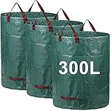 3er Set Gartensack, 300L Gartenabfallsack aus robustem Wasserdichtes Polypropylen-Gewebe...