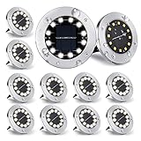 Nurkoo [12 Stücke] Solar Bodenleuchte Aussen, 12 LEDs Solarleuchten 800mAh Disk...