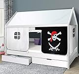 Hausbett 90x200 Kinderbett mit Rolllattenrost Hochbett Spielbett Massivbett (Vorhang...