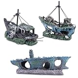 WIYETY 3 Stück Aquarium Schiffswrack Kleine Dekorationen, Schiffswrack Piratenschiff,...