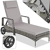 tectake® Aluminium Rattan Sonnenliege mit Armlehne und Rollen, Outdoor Polyrattan...