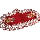 HanaQi Weihnachten Tischläufer Tischdecke Dunkelrot Leinenoptik Rot Kerzen Stickerei (ca....