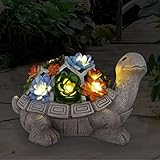 Yeomoo Solar Gartenfiguren Schildkröte Gartendeko für Draußen, mit Sukkulenten und 7...