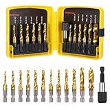 HSEAMALL 13 Stück Gewindebohrer Set,Kombi-Bohrer Gewindebohrer Bit Satz 6mm HSS...
