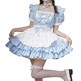Hanraz Oktoberfest Damen Outfit, Knielang Dirndl + Puff Ärmel Trachtenbluse + Elegante...