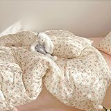 Covebett Bettwäsche 135x200 Beige Kleine Blumen Blätter Pflanzen Muster...