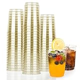 NUZEKY 50 Stück Partybecher Set - Mehrweg Plastikbecher mit Goldglitter - 10 oz...