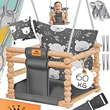 KIDIZ® Babyschaukel Kinderschaukel Schaukelsitz mit Polsterung | Holz-Schaukel...