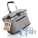 Thermo Einkaufskorb 22L hält bis zu 5 Stunden kühl - robuster Kühlkorb & Picknickkorb -...