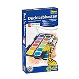 Idena 22064 - Deckfarbkasten mit 24 Farben und 1 Tube Deckweiß, ideal für Kindergarten,...