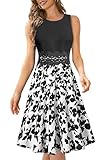 HOMEYEE Damen Vintage Rundhals Ärmellos Blumen Bestickt Knielang Cocktailkleid A079 (M,...