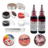 11 Stück Halloween Schminke Set, 3 Farben Sfx Makeup mit Kunstblut Narbenwachs...