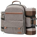 Sunflora Picknick Rucksack Set 4 Personen mit Isoliertem Kühlung und Decke,...