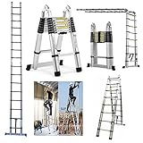 Teleskopleiter 5m mit Stabilisatorstange Aluleiter Klappleiter...