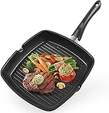 Gotoll Grillpfanne 28×28 cm, Steakpfanne Induktion aus Aluminiumguss, induktionsgeeignet...