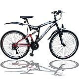 26 Zoll Mountainbike Fahrrad MIT VOLLFEDERUNG & Beleuchtung 21-Gang Shimano OXT...