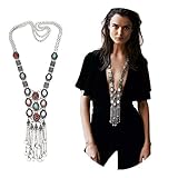 Elegant Rose, Bohemian Retro Halskette mit türkisfarbenen Strasssteinen und...