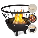 Blumfeldt Feuerschale für den Garten, Feuerschale mit Grillrost & Bambusdeckel...