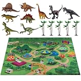 TEMI Dinosaurier Spielzeugfigur mit Aktivität Spielmatte & Bäume, pädagogisch...