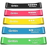 Gritin Fitnessbänder [5er Set] Widerstandsbänder mit 5 Stufen, 100% Latex Fitnessband...