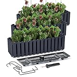 EDANTI Blumenkasten Set x3 Blumentopf Balkonkasten Latten-Optik mit Halterungen 58 cm...