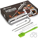 Ofargo Edelstahl Fleischspritze mit 3 Marinadeneinspritznadeln für Holzkohlegrills, 59 ml...
