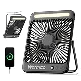 Warmco 20000mAh Tragbarer Camping Ventilator 27cm mit LED-Licht, Ultra-Leise, Dünn,...
