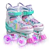 Sulifeel Regenbogen Verstellbar Rollschuhe für Kinder mit Leuchtenden Rädern Roller...