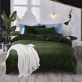 Wellboo Armeegrünes Samt-Bettdecken-Set, King-Size-Bett, einfarbig, olivgrün,...