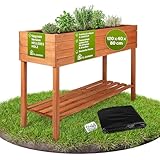 TTL GARDEN Balkon Hochbeet XL 120x40x80cm aus Holz - Pflanzkasten & Blumenkasten...