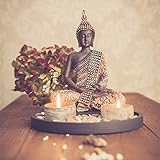Dszapaci Buddha Sitzend mit Teelicht 22cm Deko-Statue für Wohnzimmer oder Bad...
