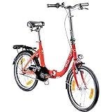 AGON Klappfahrrad 20 Zoll Faltrad Klapprad Fahrrad Cruiser 20' StVZO Beleuchtung (rot)