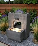 Gartenbrunnen mit Beleuchtung bepflanzbar Betonoptik 57 cm Springbrunnen Wasserspiel...