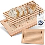 FEINHOLZ Brotschneidebrett mit Krümelrost aus Holz - 40cm x 25cm - Buchenholz geölt -...