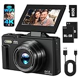 Digitalkamera,4K Fotokamera mit 32GB Karte, FHD 64MP Fotoapparat,18X Digital Zoom...