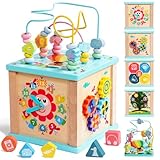 Fajiabao Motorikwürfel 5 in 1 Aktivitätswürfel Baby Holzspielzeug, Montessori Spielzeug...