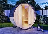FinnTherm Fass-Sauna Mini XXS, 194 x 130 x 194 cm Gartensauna, Outdoor Sauna mit...