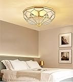 Unterputz-Deckenleuchte, 4-flammige Messing-Fassung mit Glasschirm, Vintage Art Deco Stil...