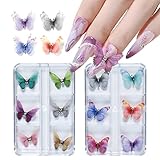 Youxiu Schmetterlings-Gaze-Nägel, 12 Stück, Bunte 3D-Schmetterlings-Nagel-Charms,...