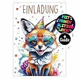 CALLUNA® Fuchs GLITZER Einladungskarten Kindergeburtstag Mädchen - 12 Stück -...