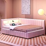 KEYIDE Polsterbett Schlafsofa 140x200 mit LED-Beleuchtung und Aufladen USB,...