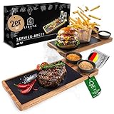 LIKAYA® Servierbrett 2er-Set 'LUIS' – FSC® Akazienholz & Schieferplatte mit...