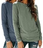 YUTILA 2er Pack Damen Langarmshirt aus 95% Baumwolle Basic Rundhals Einfabrig...
