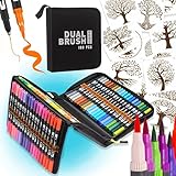 Set mit Textmarkern, 100 Farben + 12 Schablonen, Baum des Lebens, Filzstifte mit doppelter...