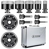 11tlg Fliesenbohrer M14 x 15mm Diamant Bohrkrone 6-68mm + 125mm Trennscheibe...