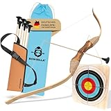BOWRILLA® Pfeil und Bogen Kinder Set mit 6 Saugnapf-Pfeilen, Zielscheibe aus Holz und...