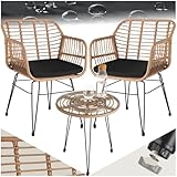 tectake® Outdoor Rattan Sitzgruppe, Möbel für 2 Personen, 3-TLG. Bistroset,...