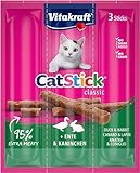 Vitakraft Cat Stick Classic, mit Ente und Kaninchen, Katzensnack, fleischige Mini-Sticks,...