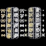 cobee 2 Boxen Mischen Nail Charms, Metall Gold Silber Nagel Edelsteine Deko...
