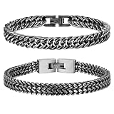 Herren Armband Edelstahl Armbänder Panzerkette - 2 Stücke Vintage Grau Herrenarmbänder...